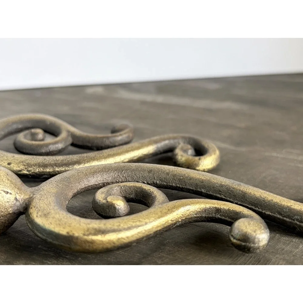 Vintage Gold Scroll Curtain Tiebacks Cast Metal Ornate Wall Holdbacks Set of 2